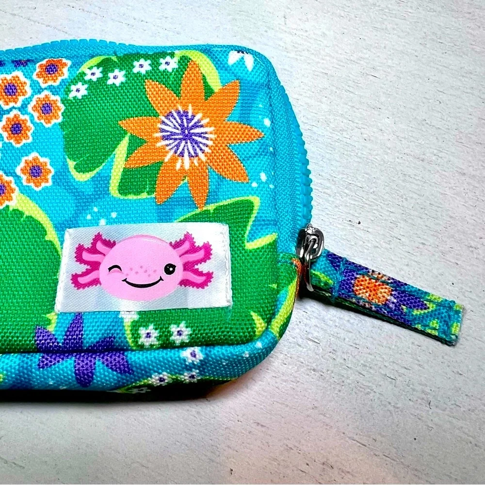 LITTLE BROWNIE BAKERS Axolotl Floral Zip Wallet Teal Wristlet Kids NWOT Gift